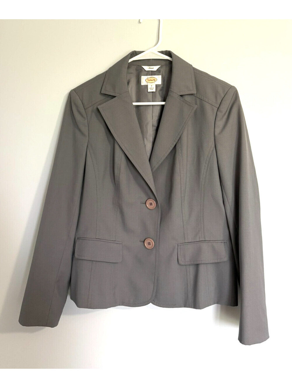 Talbots Stretch Gray Wool Silk Blazer Two Button Career Basic Jacket Sz 6 Pocket